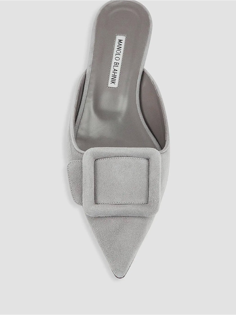 Manolo Blahnik Light Gray Suede Pointed-Toe Slide with Buckle